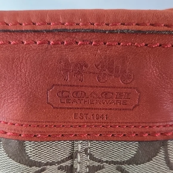 Coach Monogram Canvas Shoulder Bag with Red Leather Trim Vintage - Picture 10 of 13